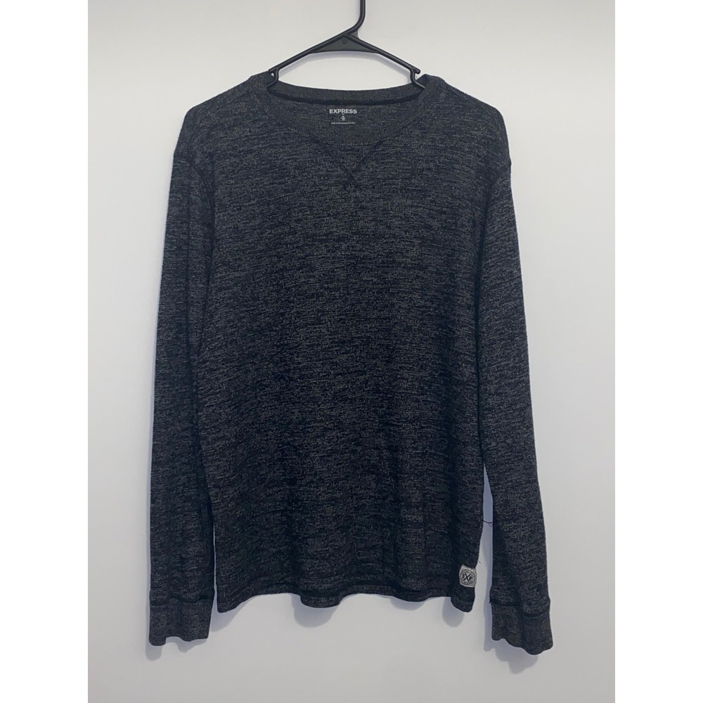 Express Mens‎ XL Charcoal Gray Marl Long Sleeve Thermal Crew Neck Shirt
